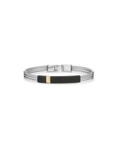 Grey Cable Bracelet with Rectangular Steel Station & 18kt Yellow Gold Stripe
