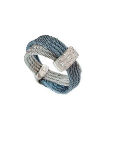 TWO TONE GOLD BLUE CABLE RING | ALOR