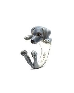 Lady's Two Tone Silver Weimaraner Enamel Ring | DOG FEVER