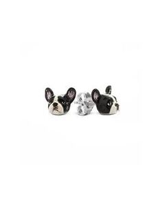 Lady's White Silver French Bulldog Enamel Earring | DOG FEVER