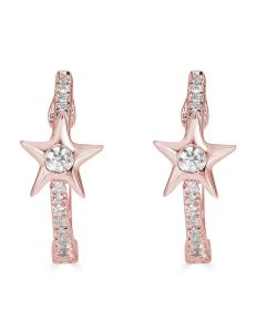 14K Diamond Huggie With Star Center Earrings