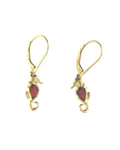Lady's 14k Gold Sea Horse Spiny Red Earrings with diamond designed by Kabana in St. Maarten-Majesty Jewelers