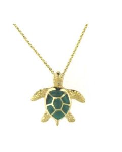 Kabana 14K Yellow Gold Malachite Turtle Necklace in St Maarten-Majesty Jewelers 