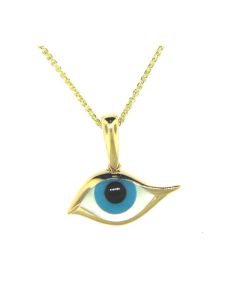 14K Yellow Gold Onyx Turquoise Mother of Pearl Eye Necklace designed by Kabana for St Maarten-Majesty Jewelers 