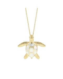 14k Yellow Gold White Mother of Pearl Turtle Inlay Necklace designed by Kabana in St Maarten-Majesty Jewelers 