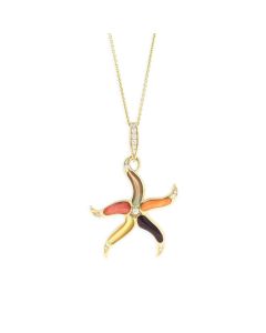 Lady's 14k Yellow Gold Mixed Spiny Starfish Necklace with Diamond designed by Kabana for St. Maarten- Majesty Jewelers 