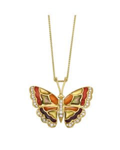 14 KT YELLOW GOLD BUTTERFLY PENDANT WITH INLAY AND DIAMONDS