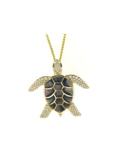 14 Karat Yellow Gold Black Mother of Pearl Turtle Necklace with diamonds designed by Kabana in St. Maarten-Majesty Jewelers