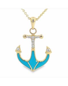 14K Yellow Gold Turquoise Anchor Necklace designed by Kabana for Majesty Jewelers-St Maarten 