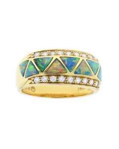 14K Yellow Gold Opal Ring with diamonds designed by Kabana for St Maarten-Majesty Jewelers 