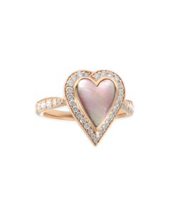 14K Rose Gold Heart Pink Mother of Pearl Ring with Diamonds designed for Kabana for St Maarten-Majesty Jewelers