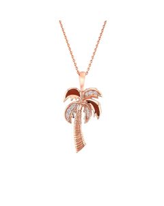 14K Rose Gold Palm Tree Pendant with Inlay diamonds designed by Kabana 