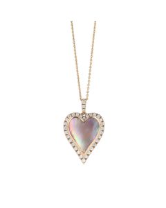 14K Rose Gold Pink Mother of Pearl Heart Necklace 