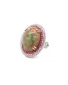 18K Two Tone Gold Opal Dia Ring